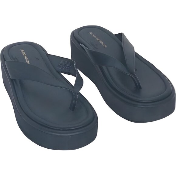 Stuart Weitzman Contempo Black Thong Flatform Sandal for Women Size 5.5B - Picture 1 of 6